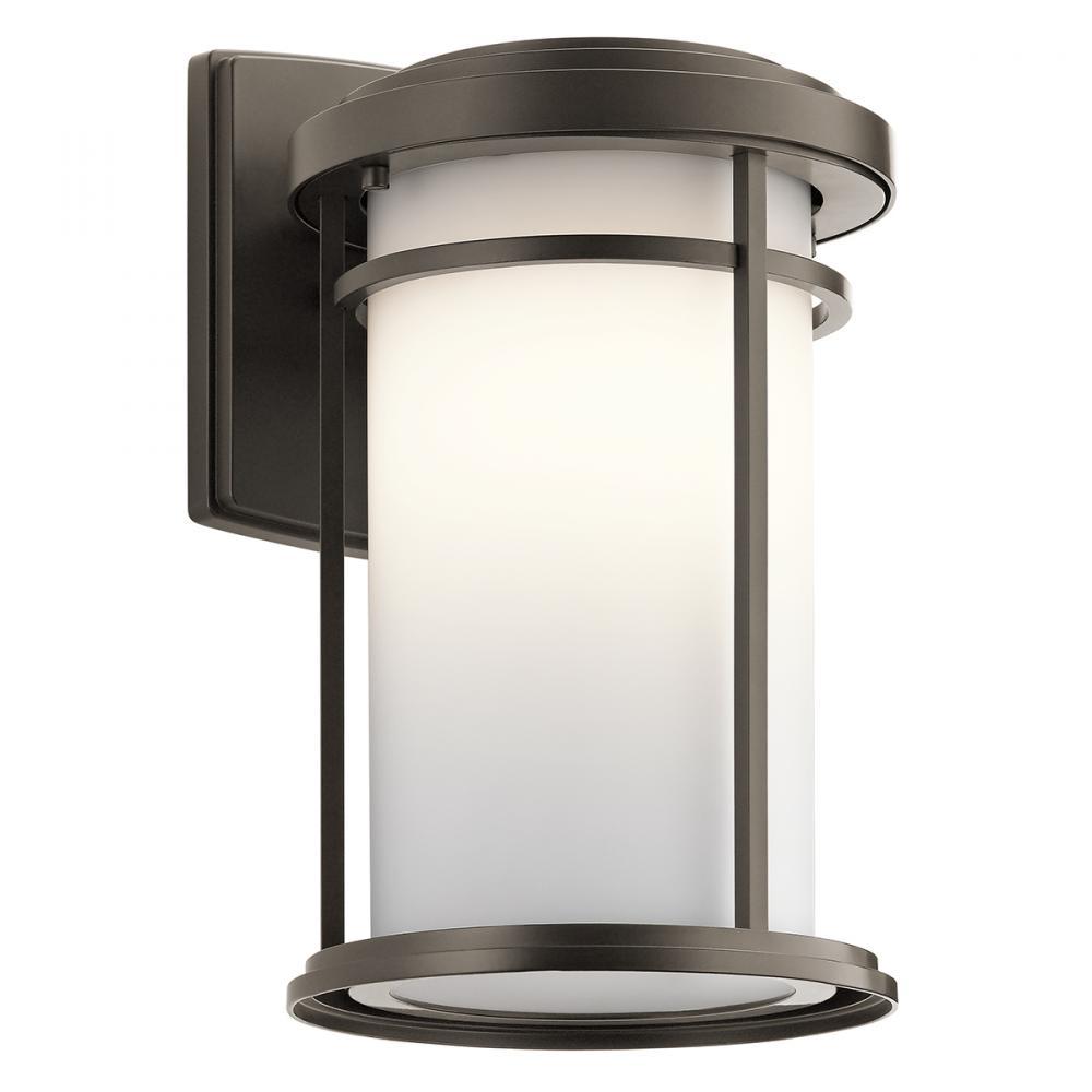 Toman 13.5" LED Outdoor Wall Light with Satin Etched Glass in Black