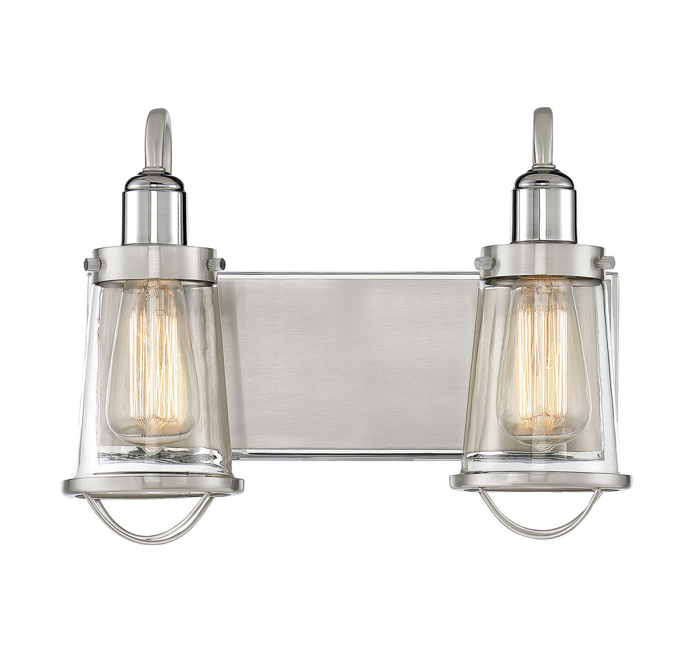 Lansing 2-Light Bathroom Vanity Light in Satin Nickel with Polished Nickel Accents