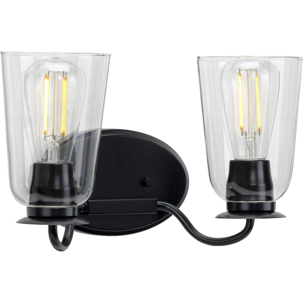Durrell Collection Two-Light Matte Black Clear Glass Coastal Bath Vanity Light