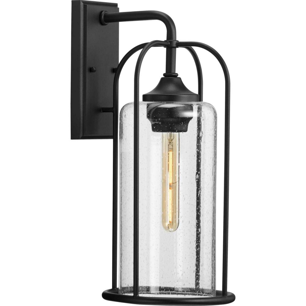 Watch Hill Collection One-Light Textured Black and Clear Seeded Glass Farmhouse Style Large Outdoor