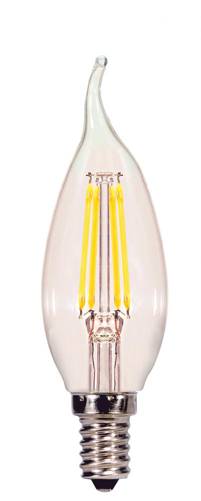 4 Watt CA11 LED; Clear; Candelabra base; 3000K; 350 Lumens; 120 Volt