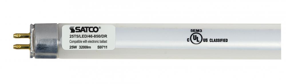 25 Watt T5 LED; Miniature bi-pin base; 5000K; 50000 Average rated hours; 3200 Lumens; Shatterproof