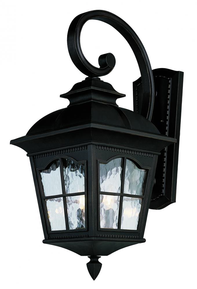 Briarwood 4-Light Rustic, Chesapeake Embellished, Armed Water Glass and Metal Wall Lantern