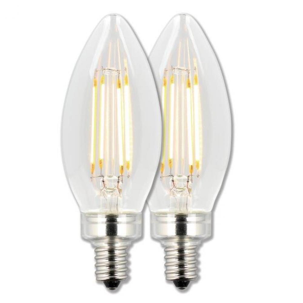 4.5W B11 Filament LED Dimmable Clear 2700K E12 (Candelabra) Base, 120 Volt, Card, 2-Pack
