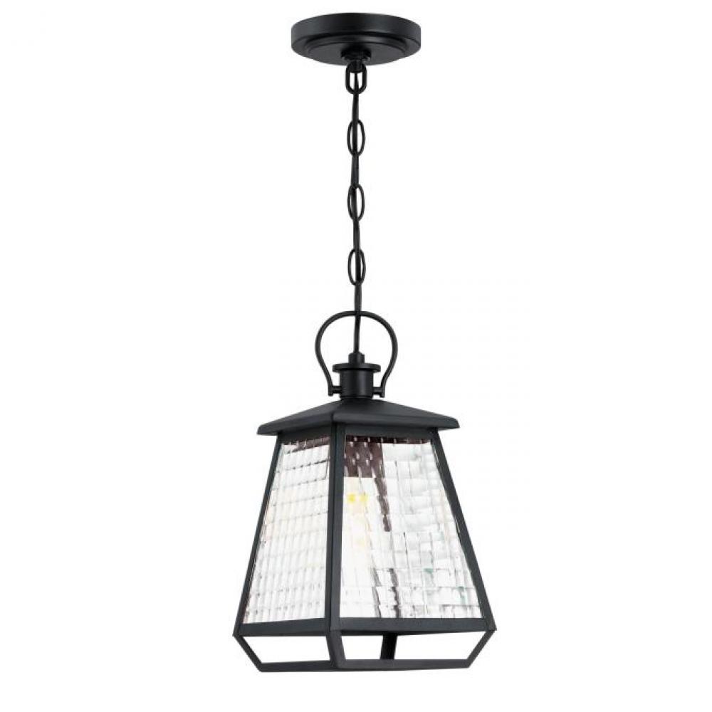 Pendant Textured Black Finish Clear Waffle Glass