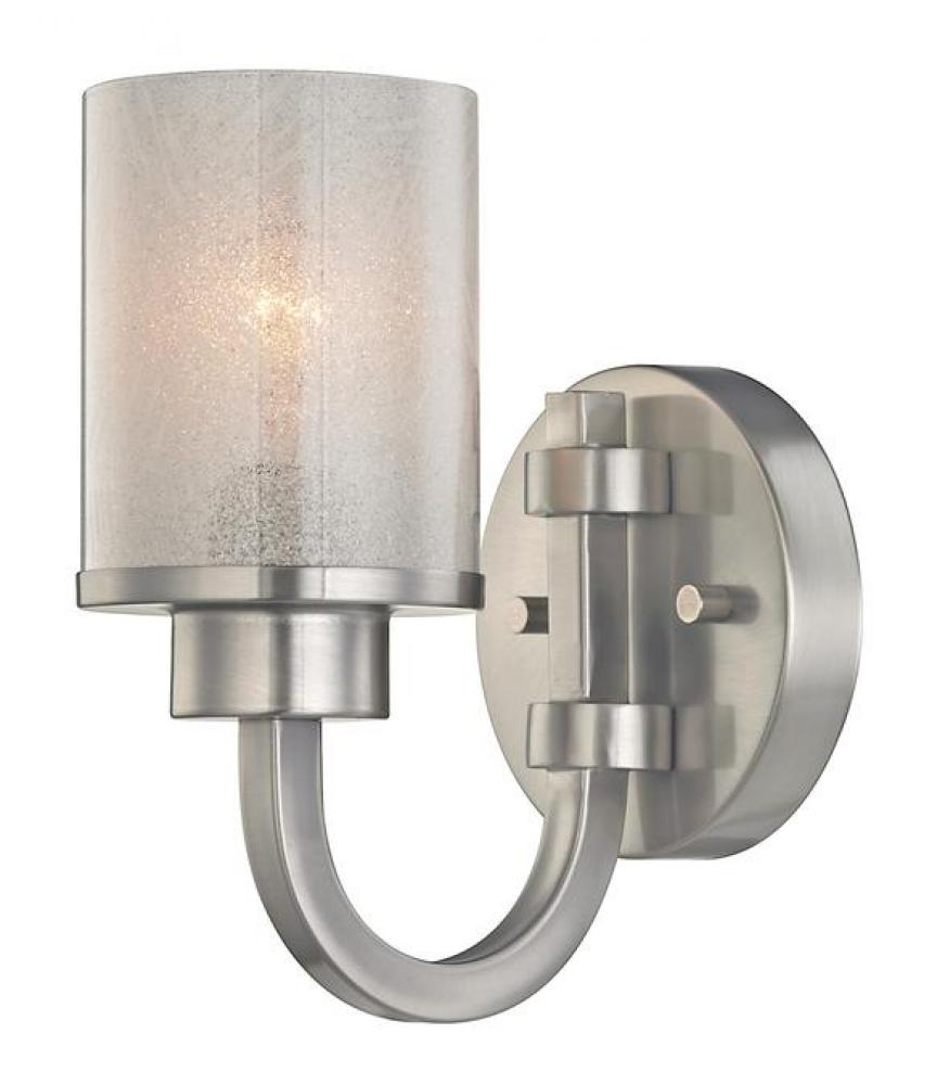 1 Light Wall Fixture Brushed Nickel Finish with Ice Glass