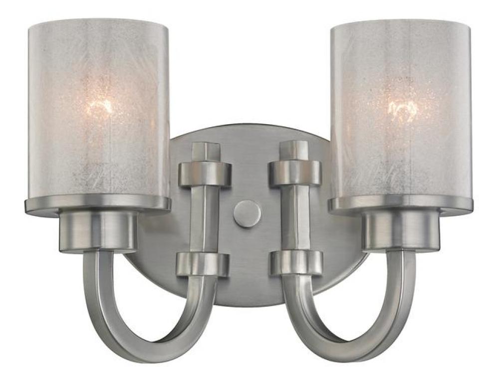 2 Light Wall Fixture Brushed Nickel Finish Ice Glass