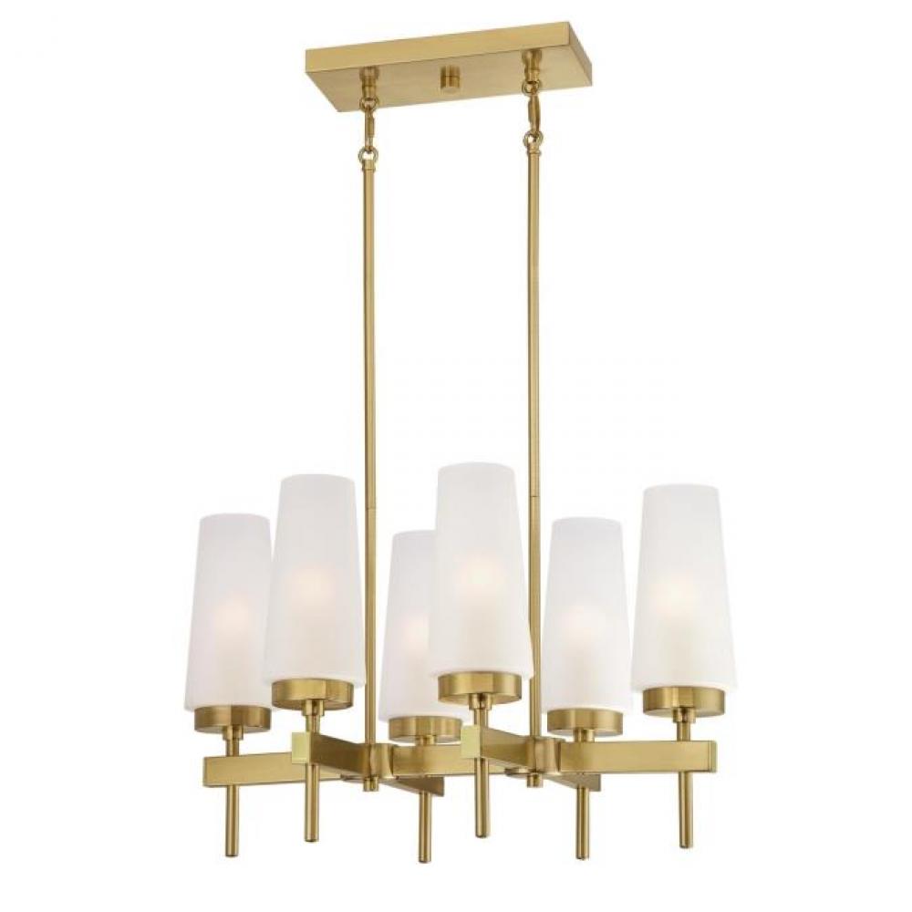 6 Light Chandelier Champagne Brass Finish Frosted Glass