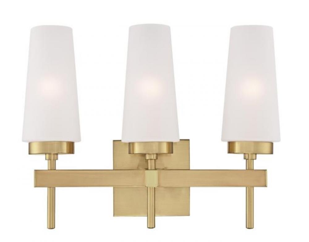 3 Light Wall Fixture Champagne Brass Finish Frosted Glass