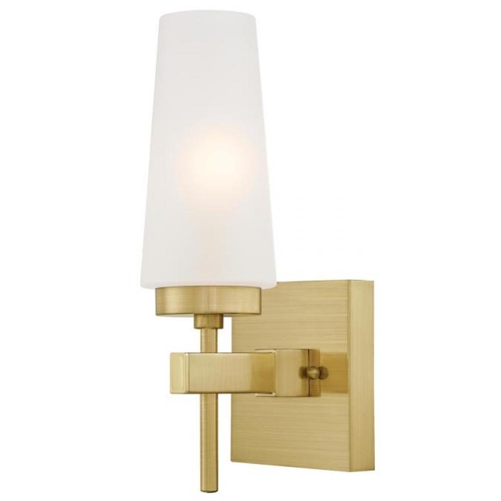 1 Light Wall Fixture Champagne Brass Finish Frosted Glass