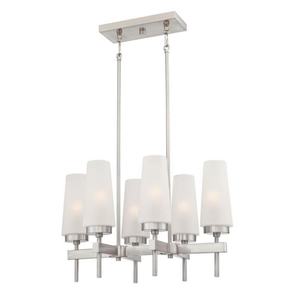 6 Light Chandelier Brushed Nickel Finish Frosted Glass