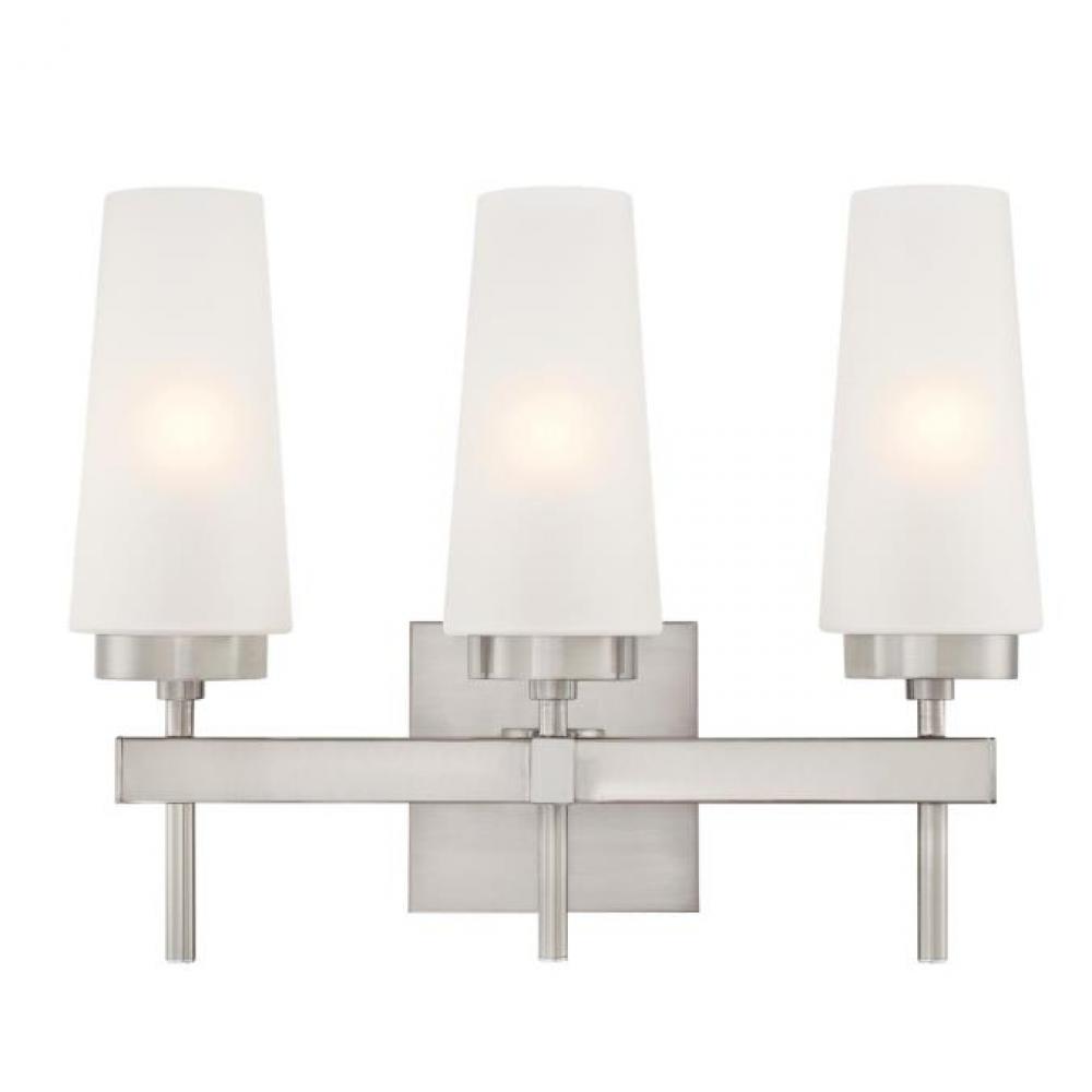 3 Light Wall Fixture Brushed Nickel Finish Frosted Glass