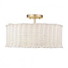 Golden 1084-SF BCB-WW - Erma BCB 3 Light Semi-Flush in Brushed Champagne Bronze with White Wicker Shade