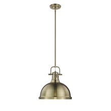 Golden 3604-L AB-AB - Duncan 1 Light Pendant with Rod in Aged Brass with an Aged Brass Shade