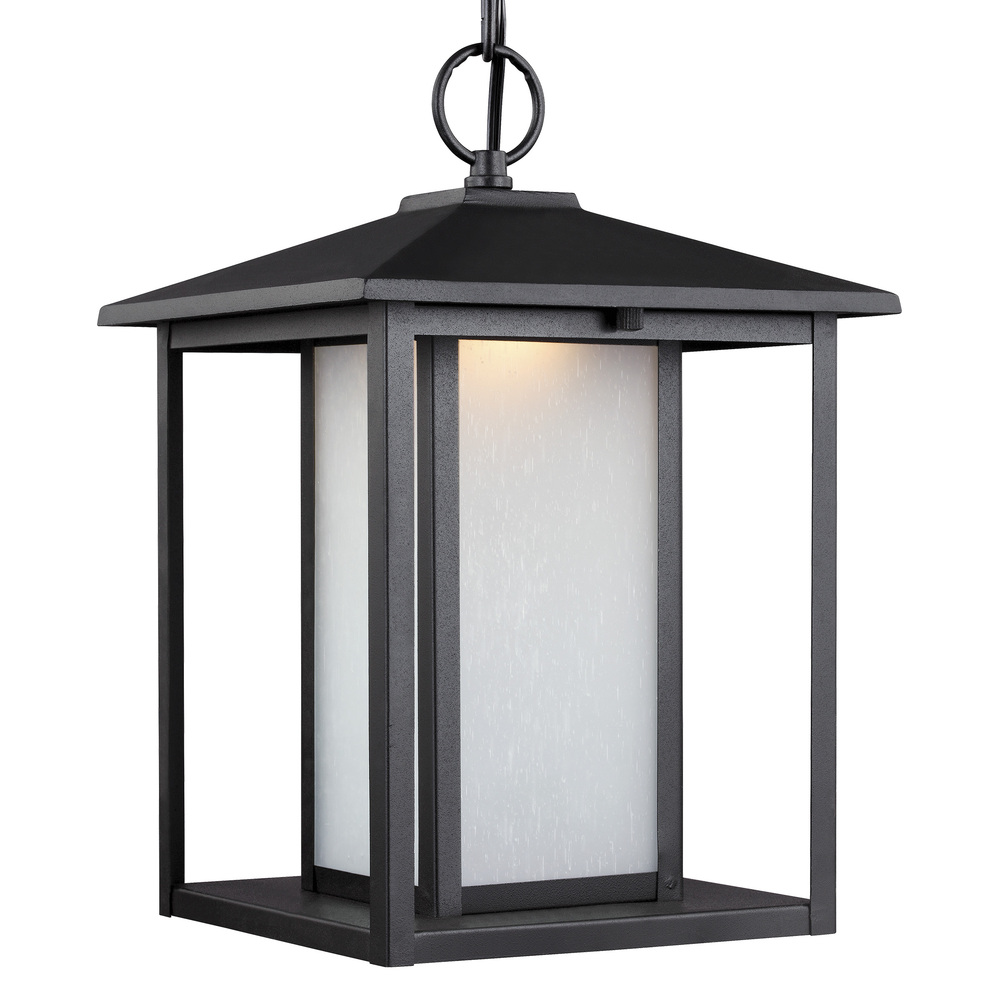 Hunnington contemporary 1-light outdoor exterior led outdoor pendant in black finish with etched see