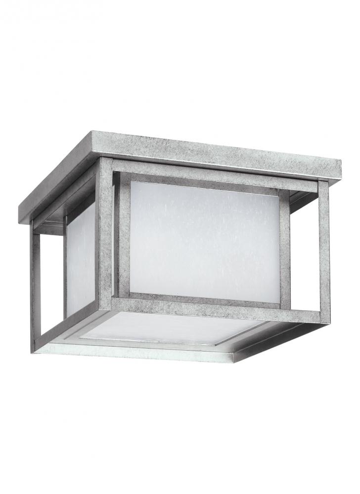 Hunnington contemporary 1-light outdoor exterior led outdoor ceiling flush mount in weathered pewter
