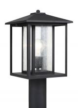 Generation Lighting 82027-12 - Hunnington contemporary 1-light outdoor exterior post lantern in black finish with clear seeded glas