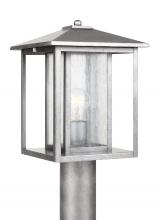 Generation Lighting 82027-57 - Hunnington contemporary 1-light outdoor exterior post lantern in weathered pewter grey finish with c
