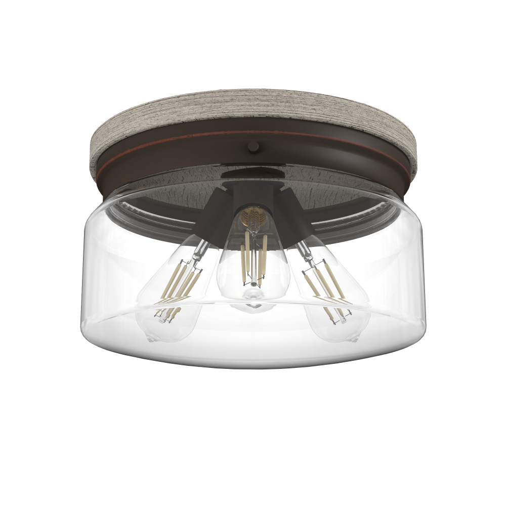 Hunter Devon Park Onyx Bengal and Barnwood with Clear Glass 3 Lt Flush Mount Ceiling Light Fixture