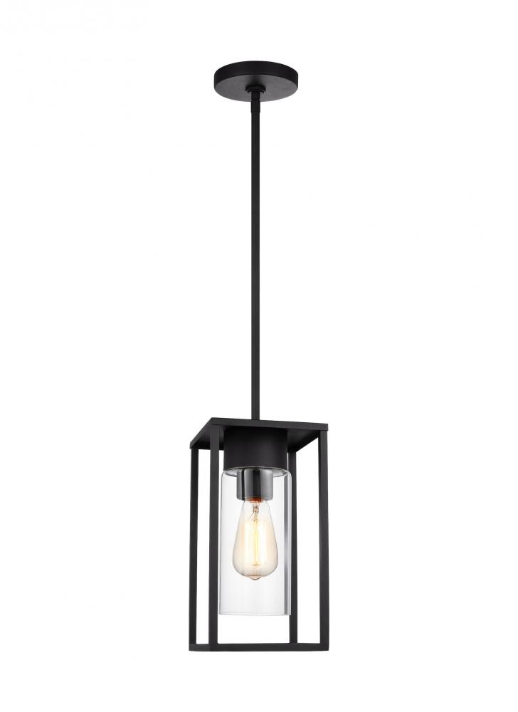 Vado modern 1-light outdoor pendant lantern in black finish with clear glass shade