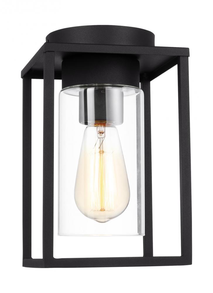 Vado modern 1-light outdoor ceiling flush mount in black finish with clear glass panels
