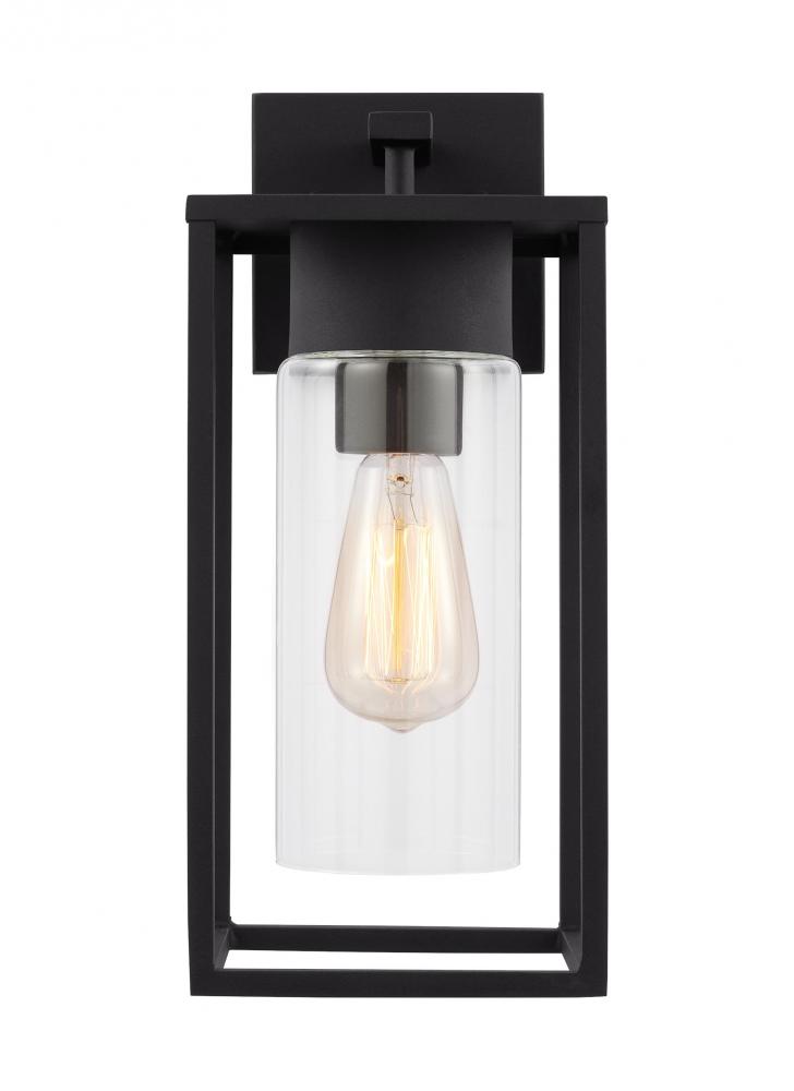 Vado transitional 1-light LED outdoor exterior medium wall lantern sconce in black finish with clear