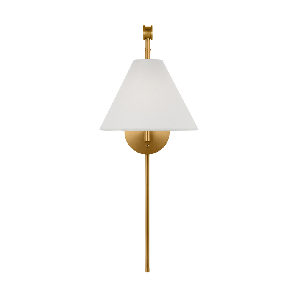 Remy transitional 1-light indoor dimmable medium wall sconce in burnished brass gold finish with whi