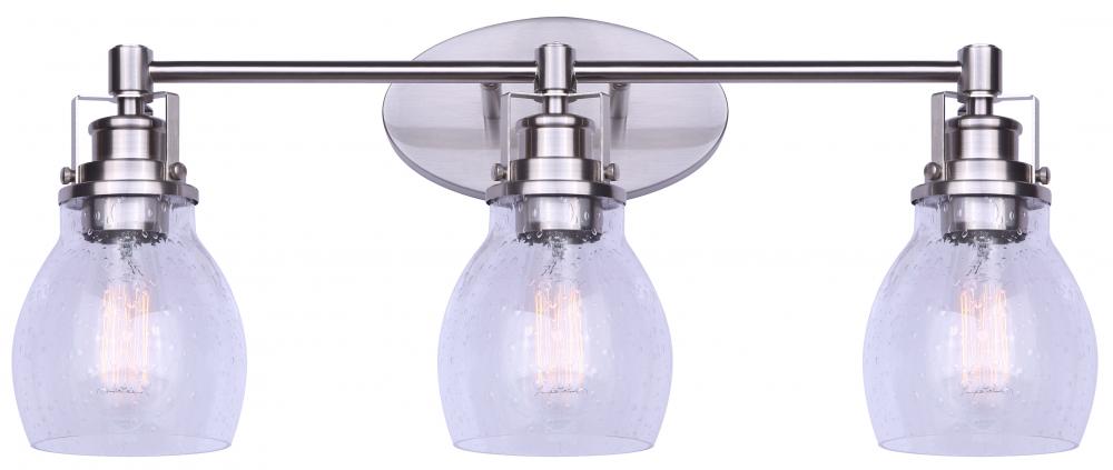CARSON, IVL705A03BN, 3 Lt Vanity, Seeded Glass, 100W Type A, 24" W x 10.25" H x 7.25" D