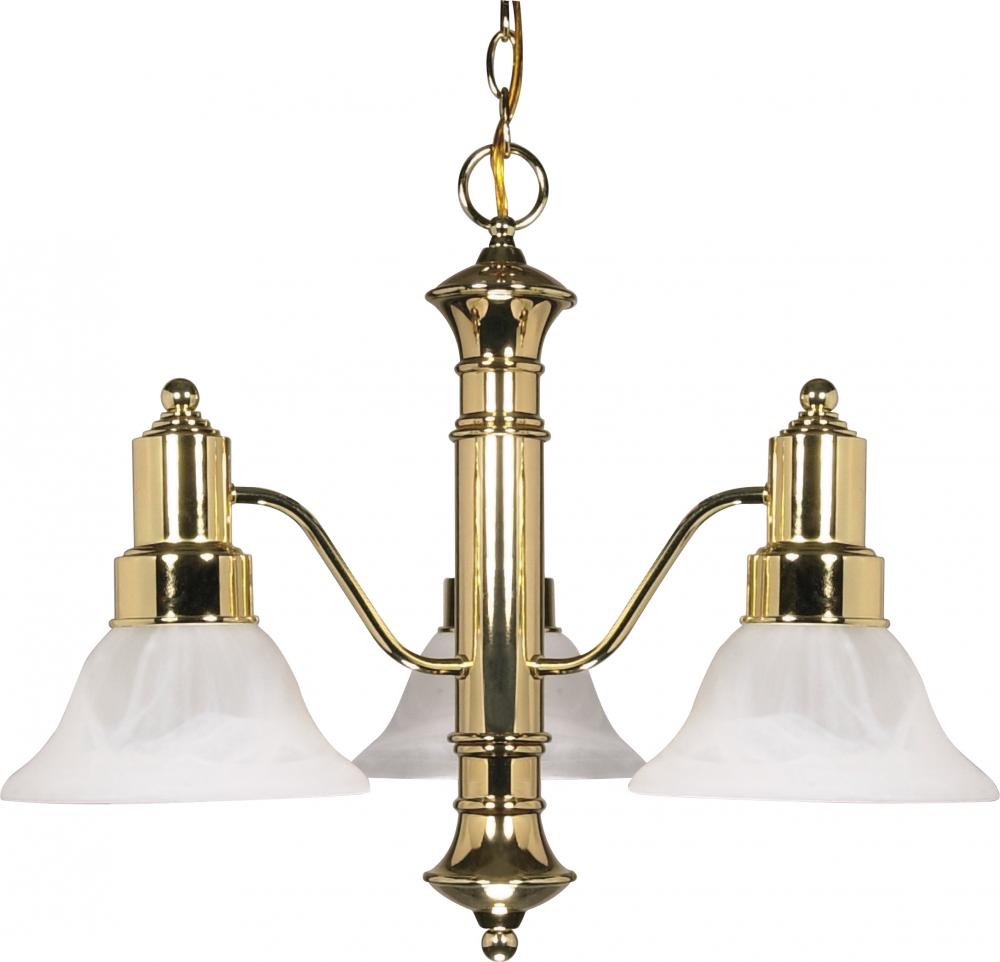 3-Light Textured White Chandelier with Alabaster Glass Bell Shades