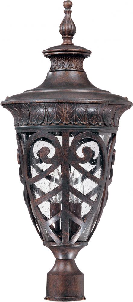 3-Light Large Outdoor Post Lantern in Dark Plum Bronze Finish and Clear Seeded Glass
