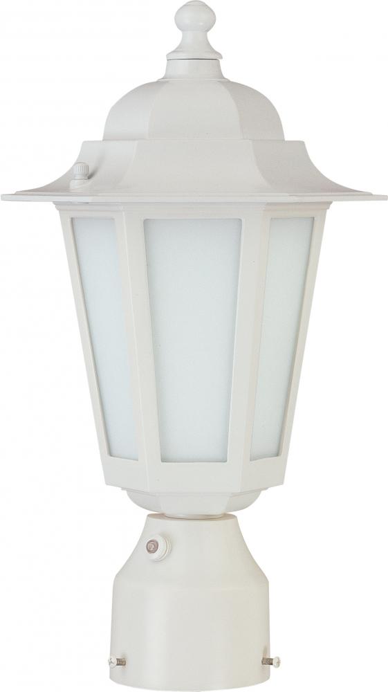 1-Light Outdoor Post Lantern with Photocell in White Finish and Frosted Glass. (1) 13W GU24 Bulb