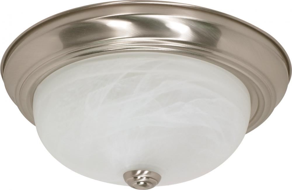 2-Light Flush Mount Ceiling Light in Brushed Nickel Finish with Alabaster Glass and (2) 13W GU24