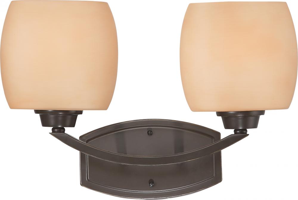 2-Light Vanity Light Fixture in Vintage Bronze Finish with Cream Beige Glass