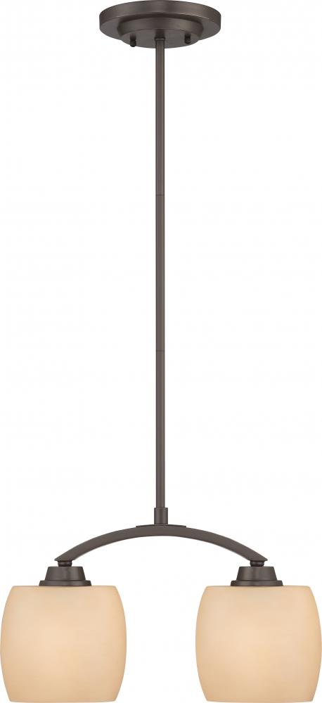 2-Light Mini Pendant Light in Vintage Bronze Finish with Cream Beige Glass