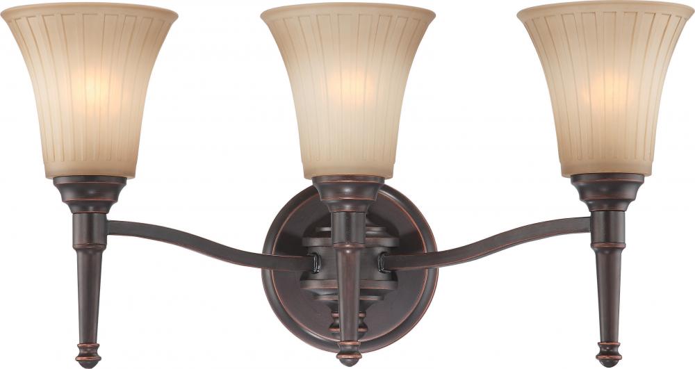 3-Light Vanity Light Fixture in Georgetown Bronze Finish with Sienna Glass