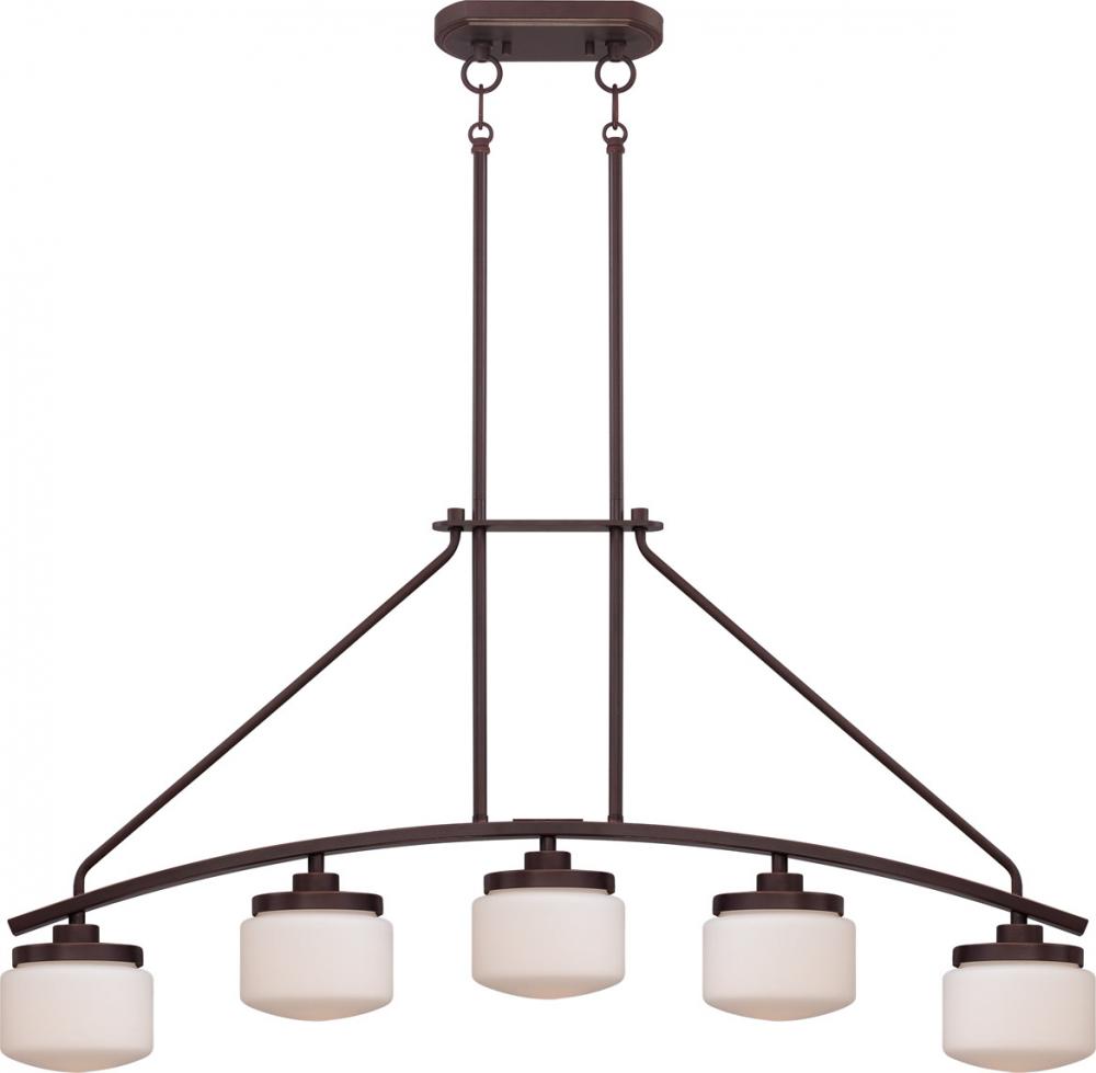 5-Light Island Pendant Light in Russet Bronze Finish with Etched Opal Glass