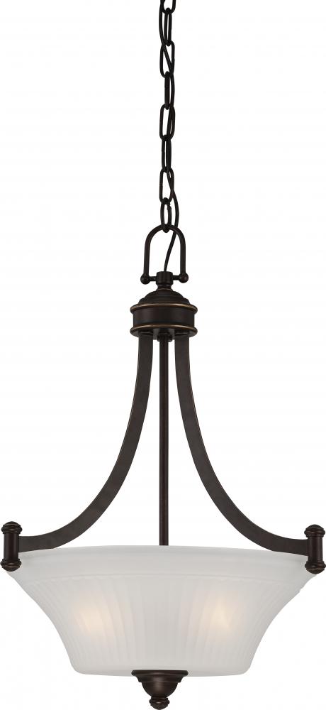 3-Light Pendant Light Fixture in Georgetown Bronze Finish with Frosted Ribbed Glass