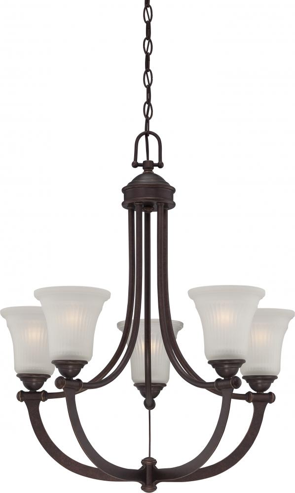 5-Light Georgetown Bronze Chandelier with Frosted Ribbed Glass