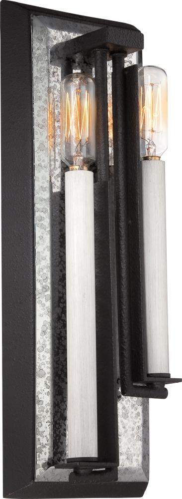 2-Light Wall Sconce in Textured Black and Antique Nickel Finish