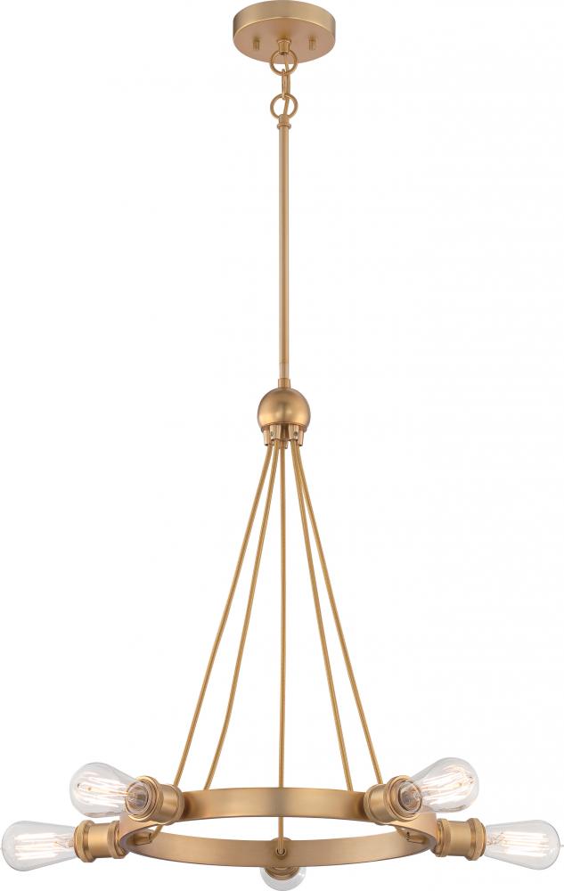 Paxton - 5 Light Chandelier - Natural Brass Finish
