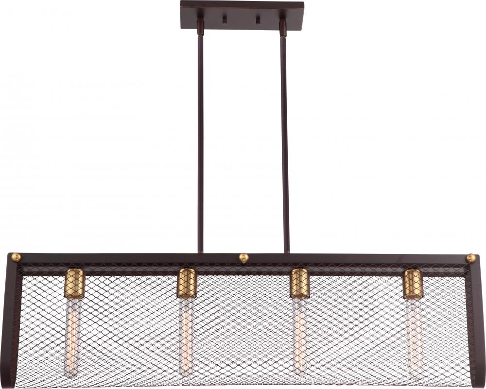 Bandit - 4 Light Island Pendant; Russet Bronze with Vintage Brass Accents Finish