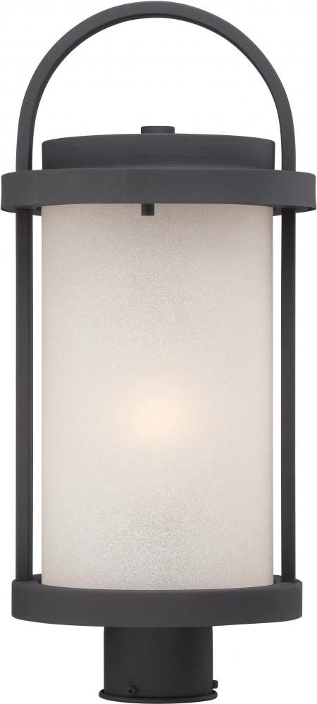 Willis - LED Post Lantern with Antique White Glass - Textured Black Finish