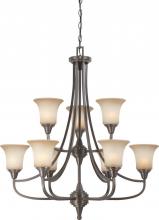 Nuvo 60/4169 - 9-Light 2-Tier Large Chandelier in Vintage Bronze Finish with Auburn Beige Glass