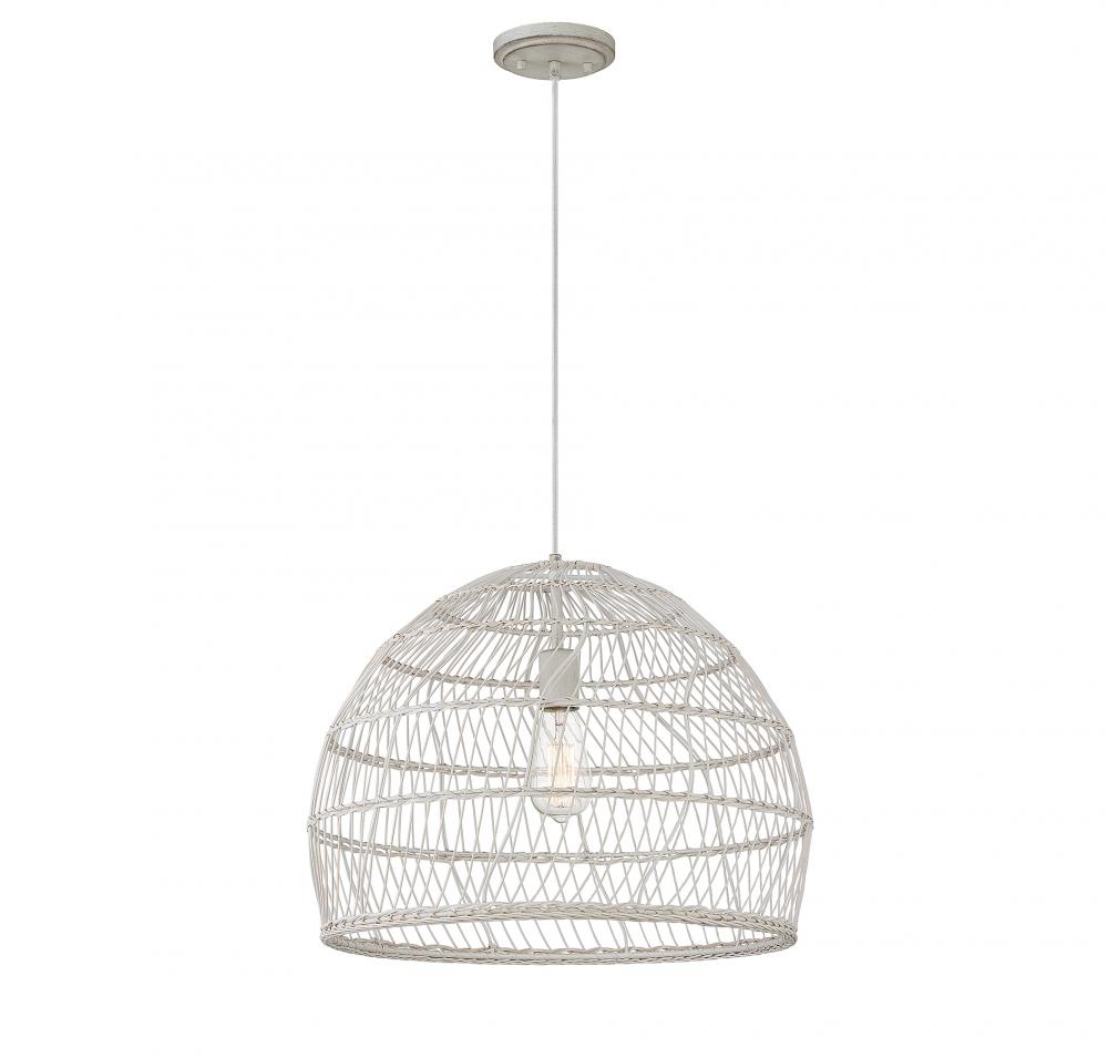 1-Light Pendant in White Rattan with A White SocketÂ 
